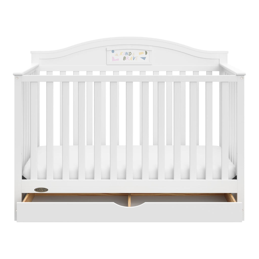 Graco Story 5-in-1 Convertible Baby Crib with Drawer and Reversible Headboard, White