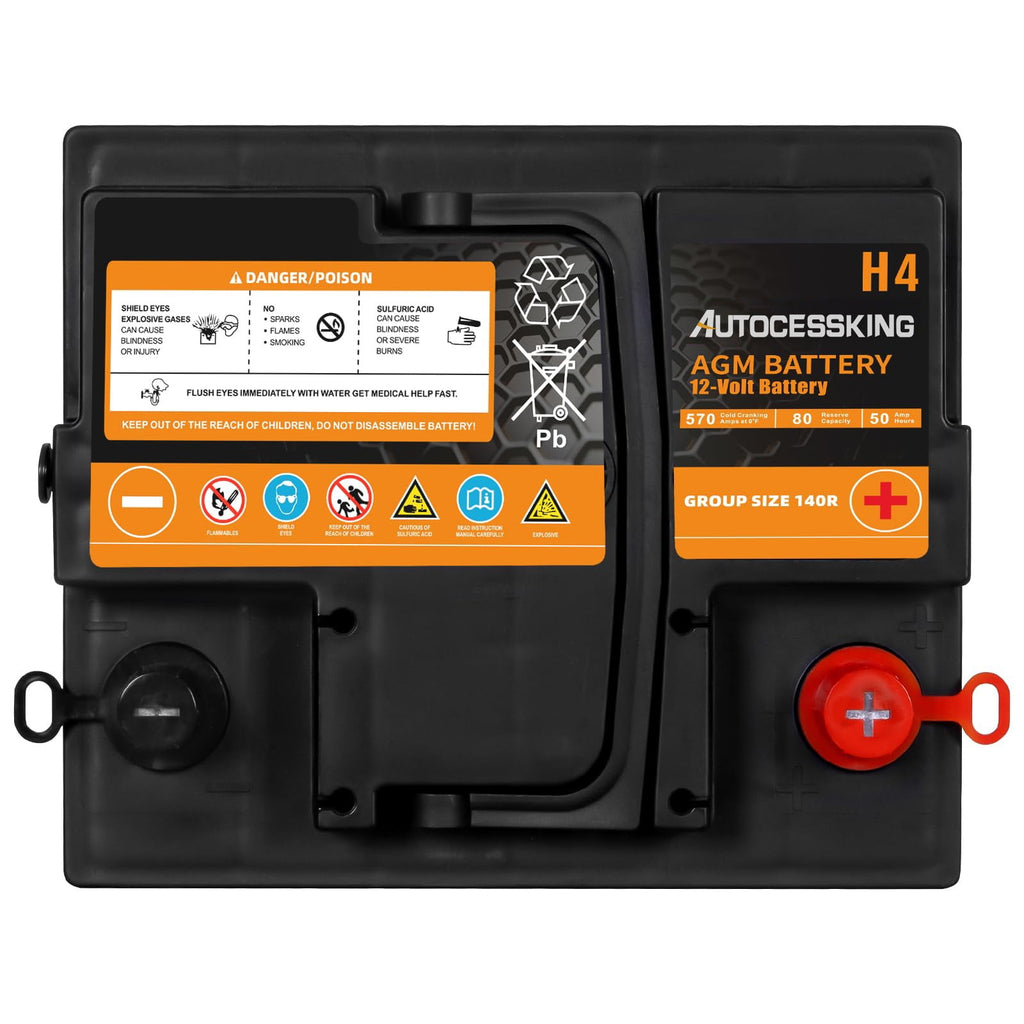 Autocessking Platinum AGM Battery, Group 140R Rechargeable Automotive Batteries for Car, H4 12 Volt 570 CCA 50Ah 80RC