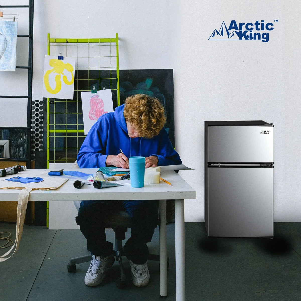 Arctic King Two-Door Mini Fridge With Freezer, 3.2 Cu. Ft., Stainless Steel