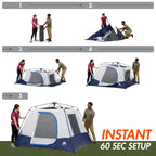 Ozark Trail 8 ft x 7 ft 4-Person Instant Cabin Tent with LED Lighted Hub, Blue/Gray, 19 lb