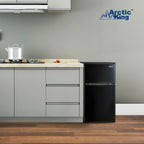 Arctic King Two-Door Mini Fridge With Freezer, 3.2 Cu. Ft., Stainless Steel