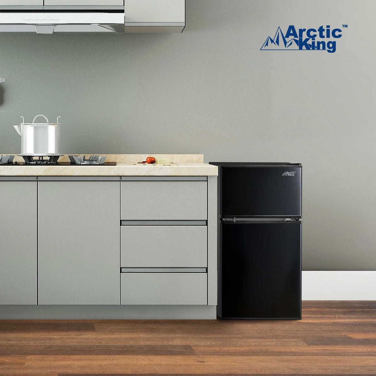 Arctic King Two-Door Mini Fridge With Freezer, 3.2 Cu. Ft., Stainless Steel