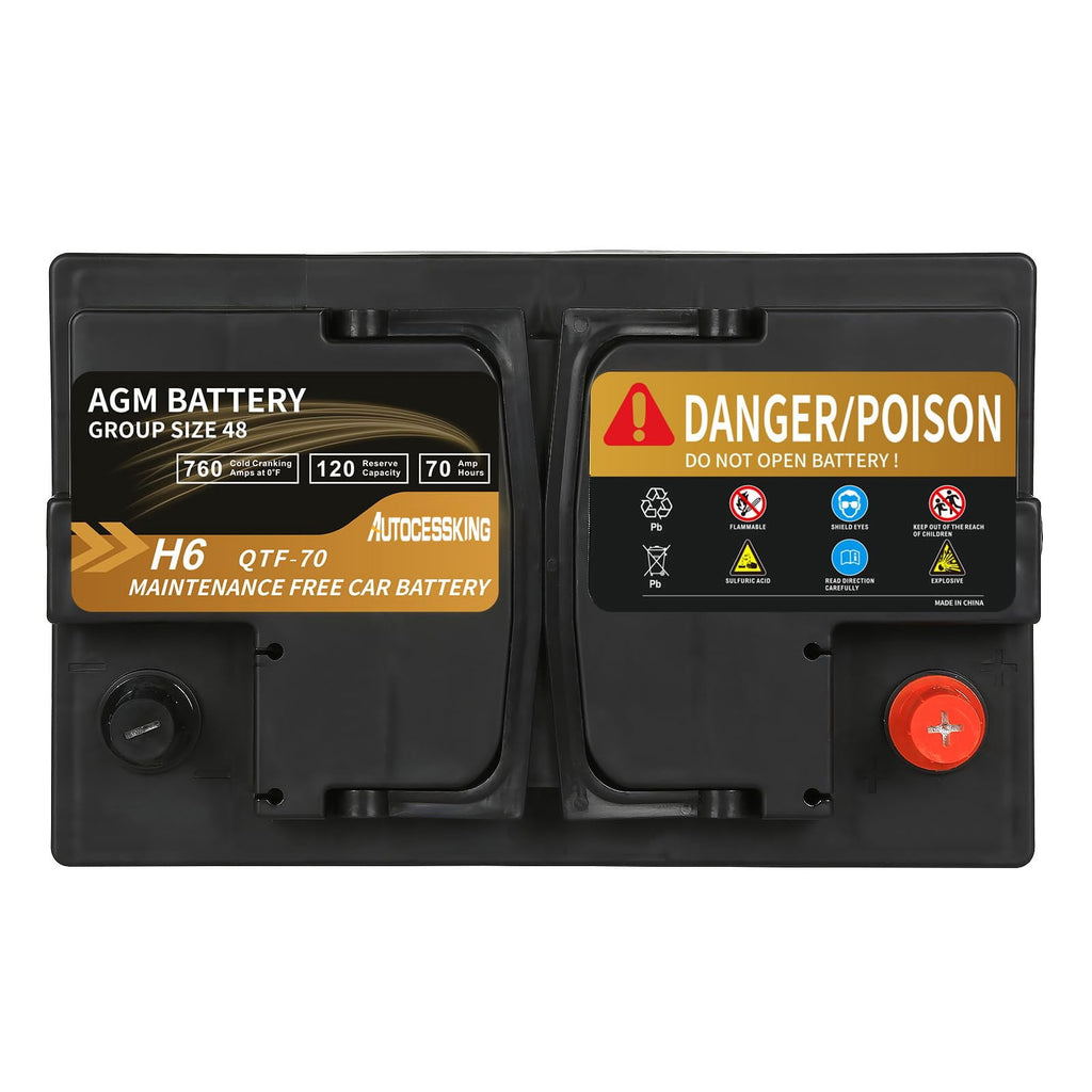 Autocessking Platinum AGM Battery, Group 48 Rechargeable Automotive Batteries for Car, 12 Volt H6 760CCA 70Ah 120RC