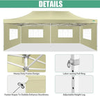 COBIZI 10x20 ft Commercial Pop-Up Canopy Tent With 6 Sidewalls And Roller Bag