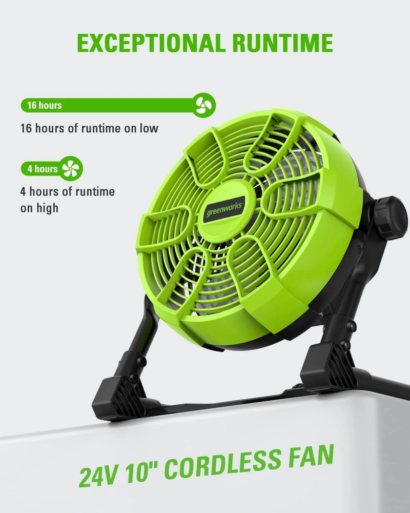 Greenworks 24V 10in 5-Speed Fan 500 CFM With 2.0Ah USB Battery And Charger