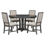 Farmhouse Extendable Round Dining Table Set With 4 Upholstered Chairs - 5-Piece