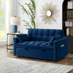 Tufted Loveseat Sofa Bed - Pull-Out Sleeper With Adjustable Backrest And Storage Pockets