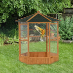 Large Wooden Hexagonal Outdoor Aviary Flight Bird Cage With Covered Roof