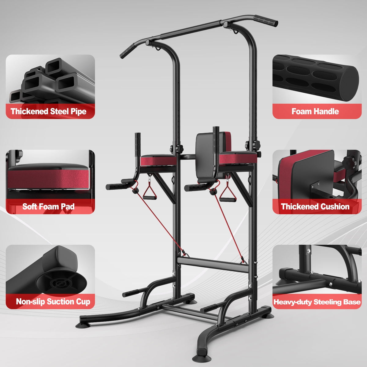 AQUVII Pull Up Rack Bar, 450 LBs Power Tower Dip Bar Station Dip Stand Multi-Function Home Strength Training Fitness Workout Station for Home Gym