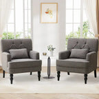 Set Of 2 Button-Tufted Upholstered Accent Armchairs With Lumbar Support Pillows