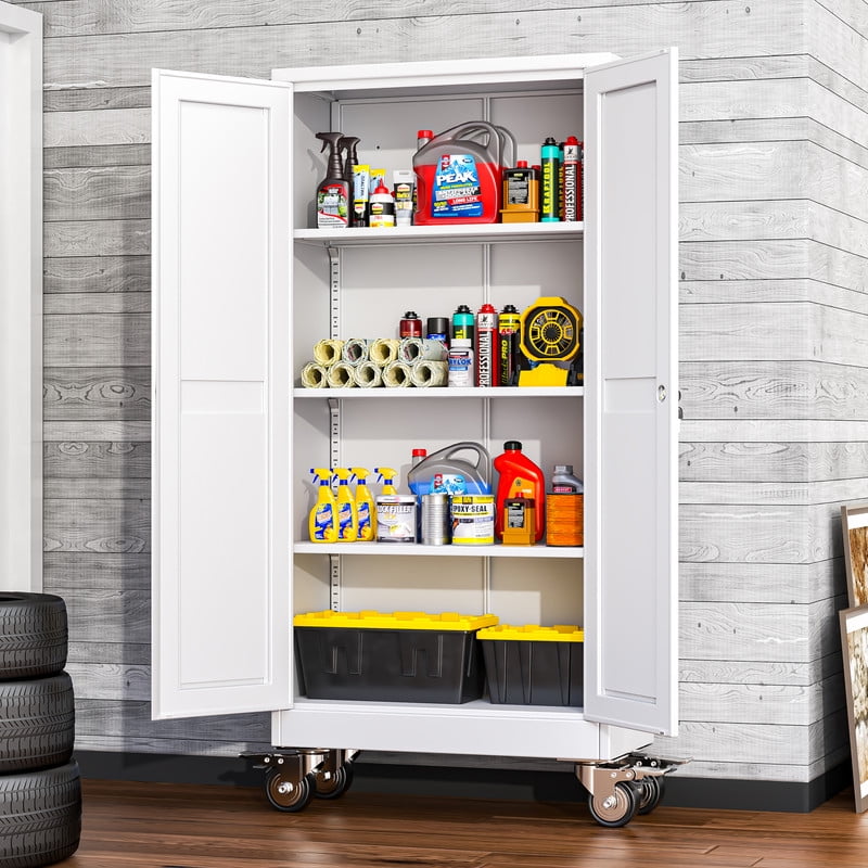 Erosoei 61"H Metal Garage Storage Cabinet with Wheels, Tool Storage Cabinet with 3 Adjustable Shelves
