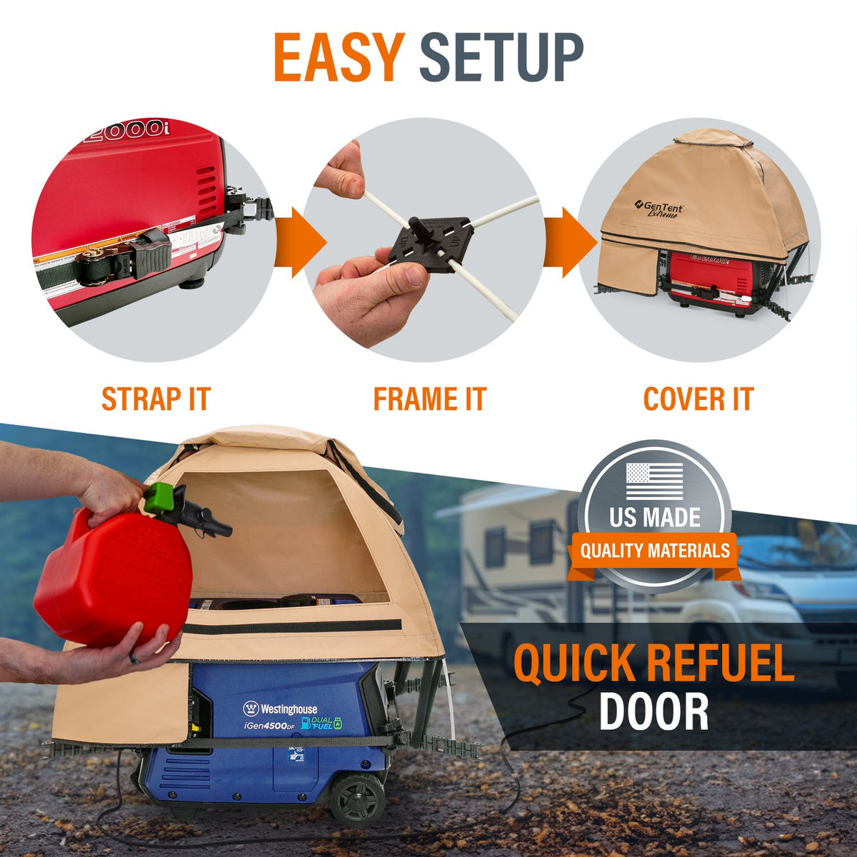 GenTent Inverter Kit - Running Cover for Fully Encased Generators - Flame Retardant, Waterproof Vinyl (Extreme - Tan) Generator Tent