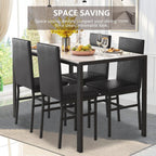 5 Piece Kitchen Dining Table and Chair Set, Dining Room Table Set with Faux Marble Table PU Leather Padded Chairs, Rectangle Dining Table Set for 4