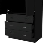 Devali Blue Double-Door Armoire Wardrobe Cabinet With Hanging Rod And Three Drawers - 19-Inch Wide