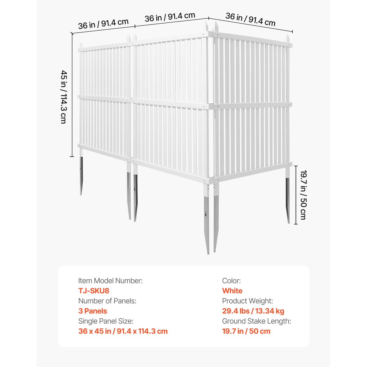 KFFKFF 3-Panel Outdoor Privacy Screen, 36 x 45 in Fence with 19.7 in Ground Stakes, Vinyl Privacy Enclosure for Pool Equipment, Trash Cans, and A/C