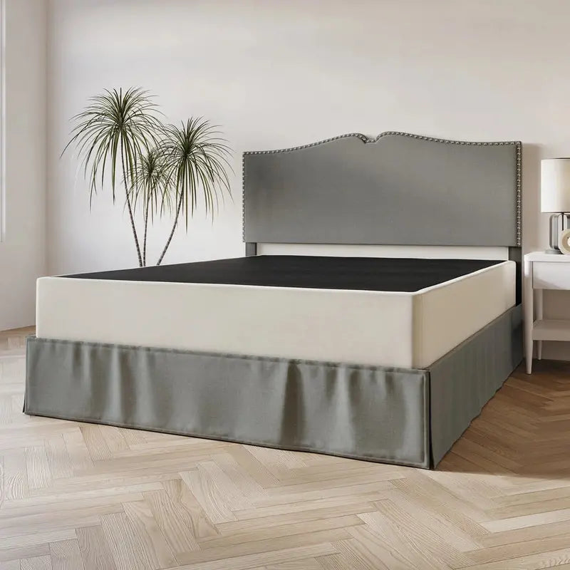 CraftPorch Solid Wood Box Spring Foundation, 8-Inch Low-Profile Base With 10 Wooden Slats, Warm Grey