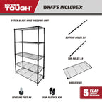 Hyper Tough 5-Tier Wire Storage Shelves, 36 in W x 16 in D x 72 in H, 1750 lb Load Capacity, Black