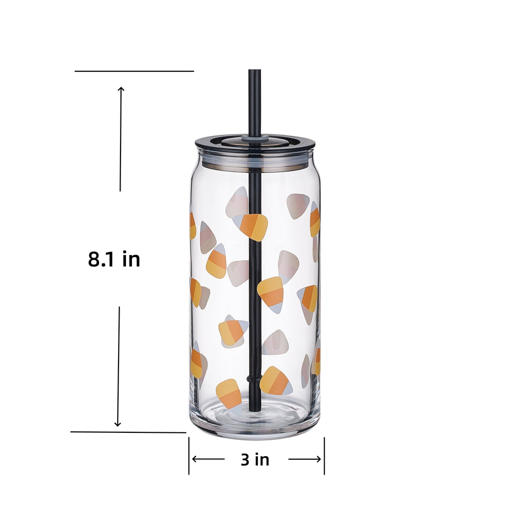 Way to Celebrate Halloween Candy Corn Glass Can Sipper Tumblers, 20 oz, 2-Pack