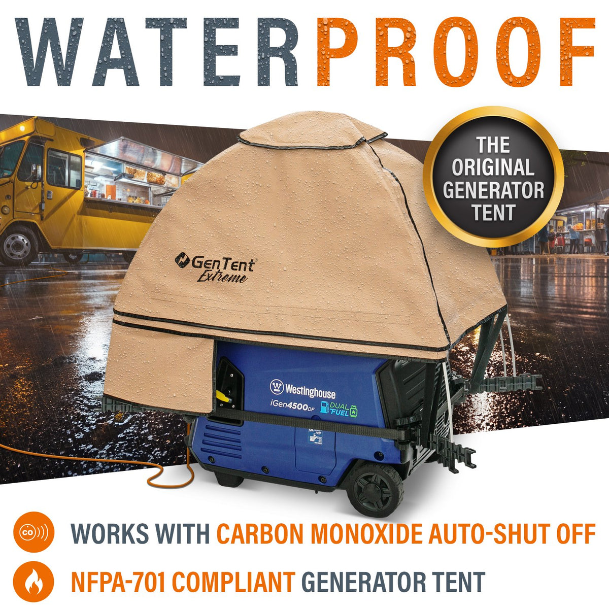 GenTent Inverter Kit - Running Cover for Fully Encased Generators - Flame Retardant, Waterproof Vinyl (Extreme - Tan) Generator Tent