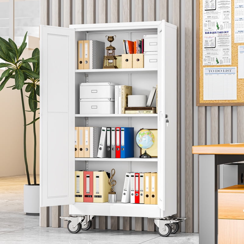 Erosoei 61"H Metal Garage Storage Cabinet with Wheels, Tool Storage Cabinet with 3 Adjustable Shelves