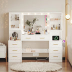 UGTOO LED Makeup Vanity Desk With Mirror, 58.27in, 10 Adjustable LED Bulbs, 8 Drawers, 2 Cabinets, White