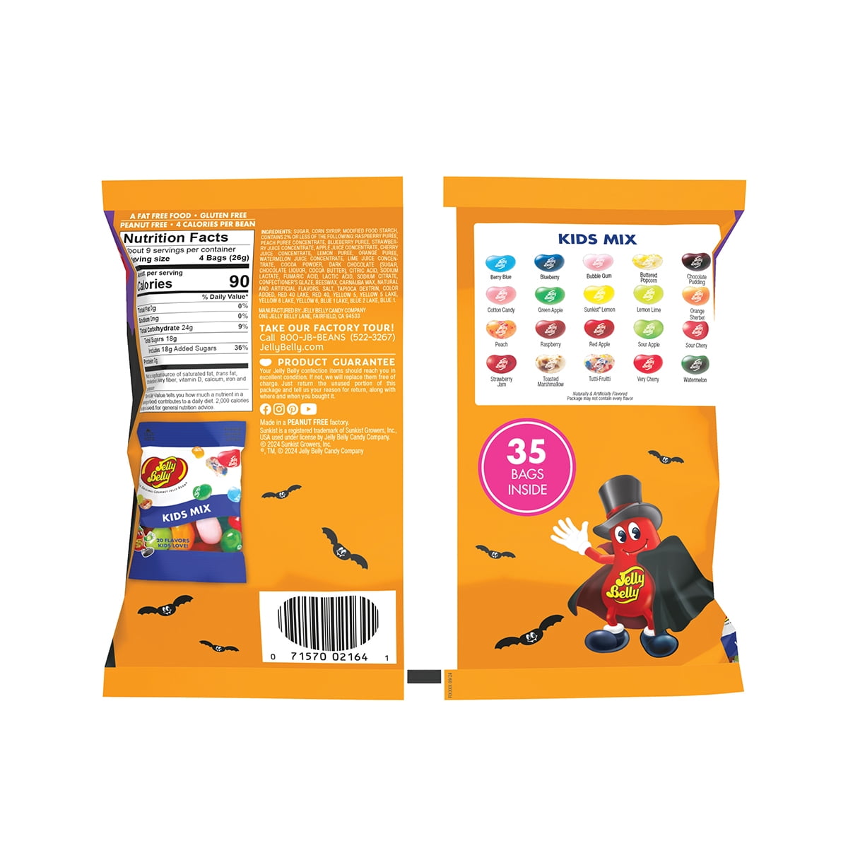 Jelly Belly Halloween Kids Mix 8.1 oz Fun Pack - 35-Count Pack of .35 oz Bags