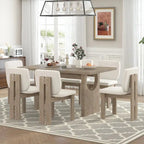 7-Piece Solid Wood Dining Set With Trestle-Base Rectangular Table And 6 Upholstered Chairs