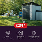 Keter Premier Tall Vertical Resin Outdoor Storage Shed With Floor And Locking Double Doors - Grey