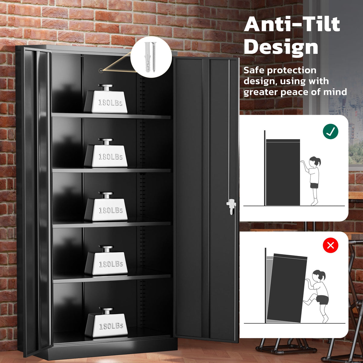 SUNCROWN 71 In Metal Storage Garage Cabinets with Locking Doors and Adjustable Shelves, Steel Storage Cabinet for Garage, Office, Classroom, Assemble
