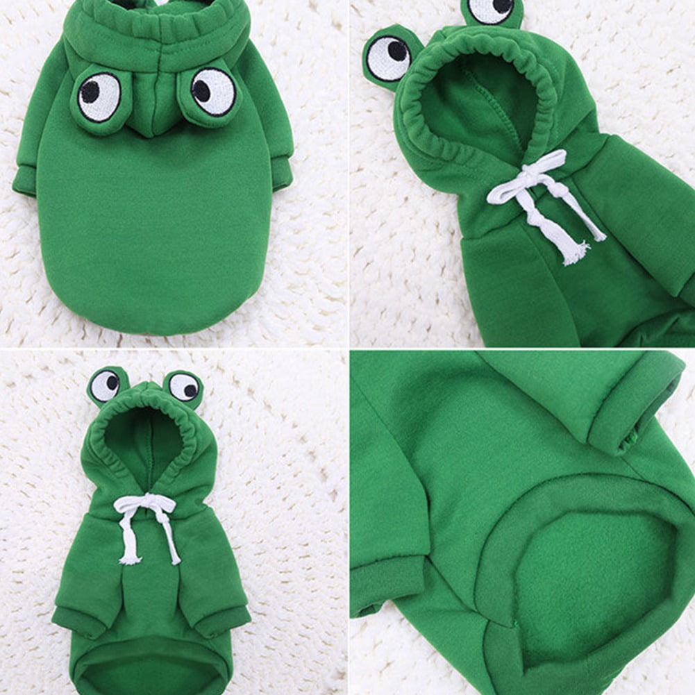 Winter Warm Plush Dog Coat Hoodie, Pet Halloween Frog Cosplay Costume for Small Dogs