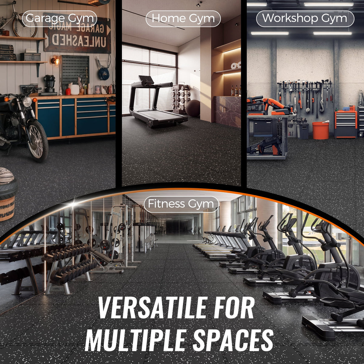 Amadwell 0.56" Thick 48 Sq Ft Gym Flooring for Home Gym, 12 Tiles Exercise Equipment Mats, Rubber Top with High Density EVA Foam, Large Interlocking