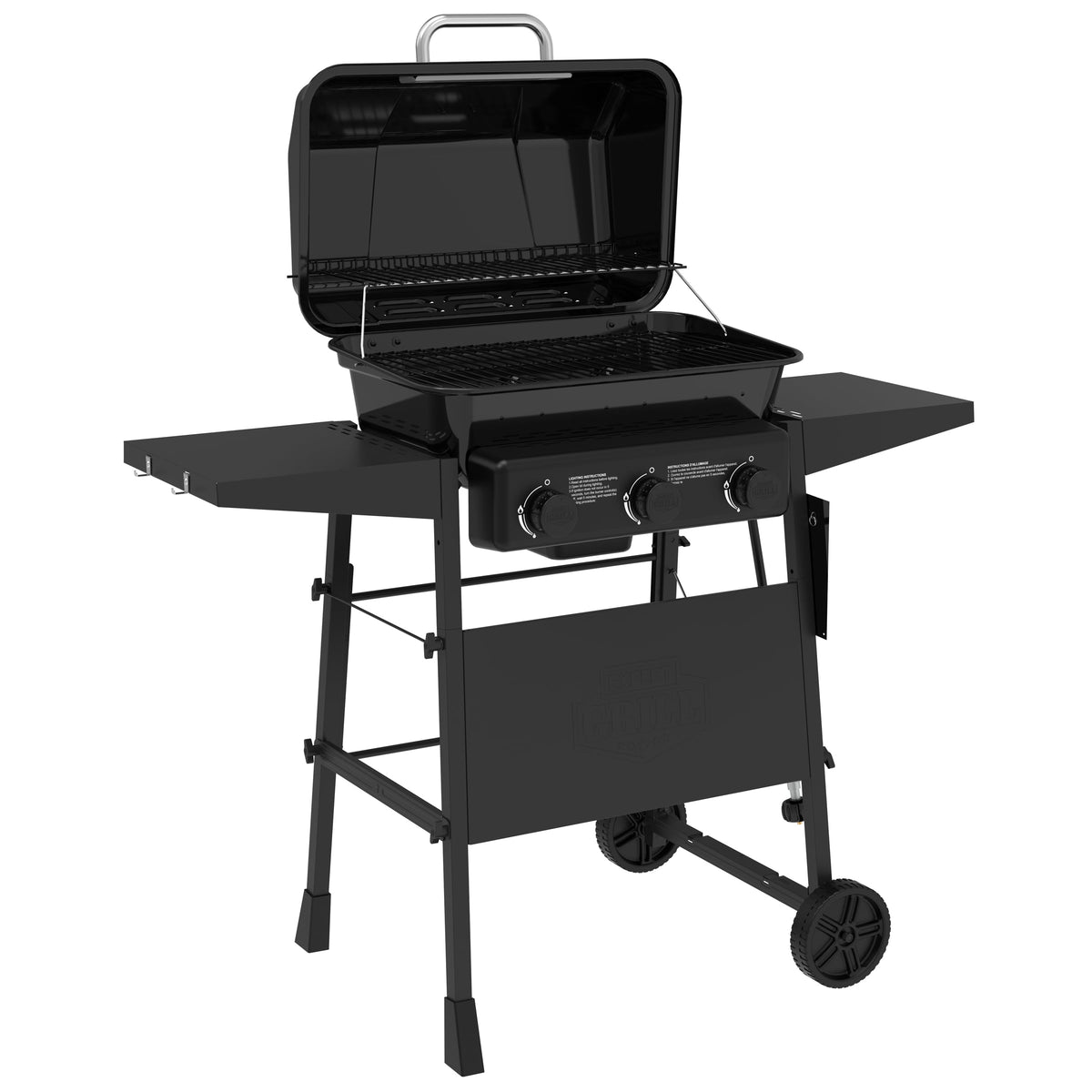 Expert Grill 3-Burner Propane Gas Grill with Side Shelves and Wheels, Black
