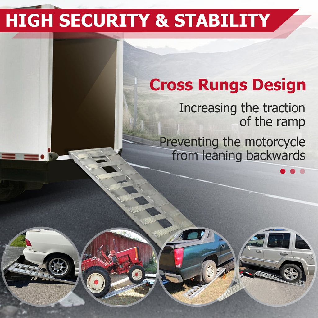 Kojem 60"x15" Aluminum 6800 LBS Loading Trailer Ramps for Truck Car Auto ATV UTV Universal Hook Attaching End Knife Foot 1 pair