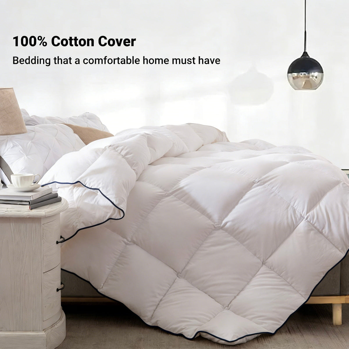 Yalamila Down Comforter Twin Size, 100% Cotton Ultra Soft Duvet Insert for All Season, Hotel Luxury Breathable Goose Feather Down Fiber Bedding