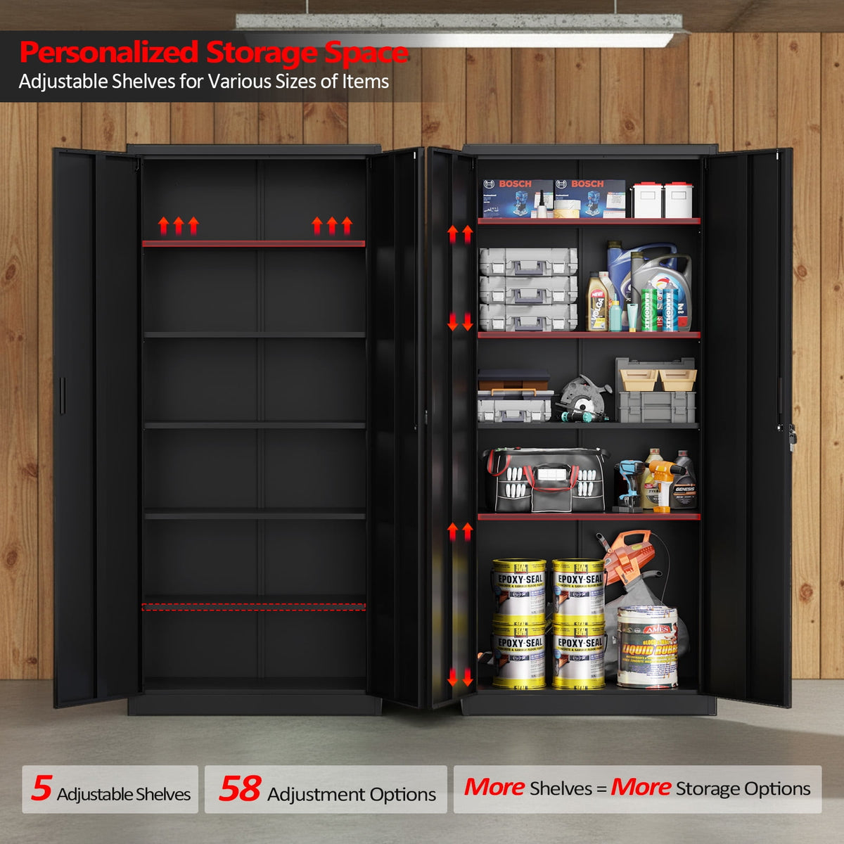 Ktaxon 71"H Metal Garage Storage Cabinet, Heavy Duty Steel Utility Locker with 5 Adjustable Shelves, for Home, Office, Warehouse, Garage, Black
