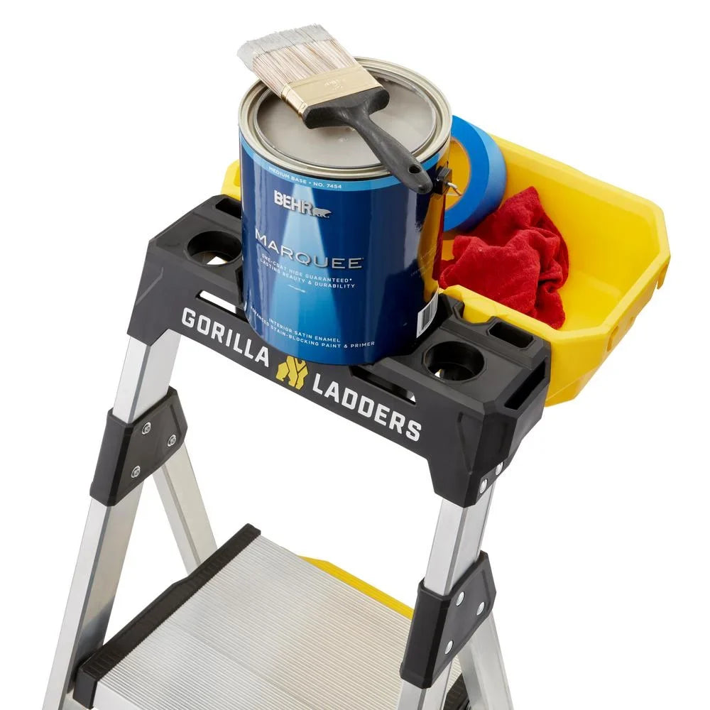 Gorilla Ladders Aluminum Dual Platform Ladder With Project Bucket, 5.5 Ft, 300 Lb Capacity