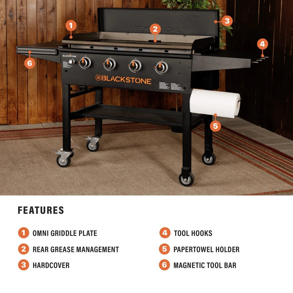 Blackstone Original Outdoor Griddle 4-Burner 36 inch Flat Top Grill With Hard Cover - Black