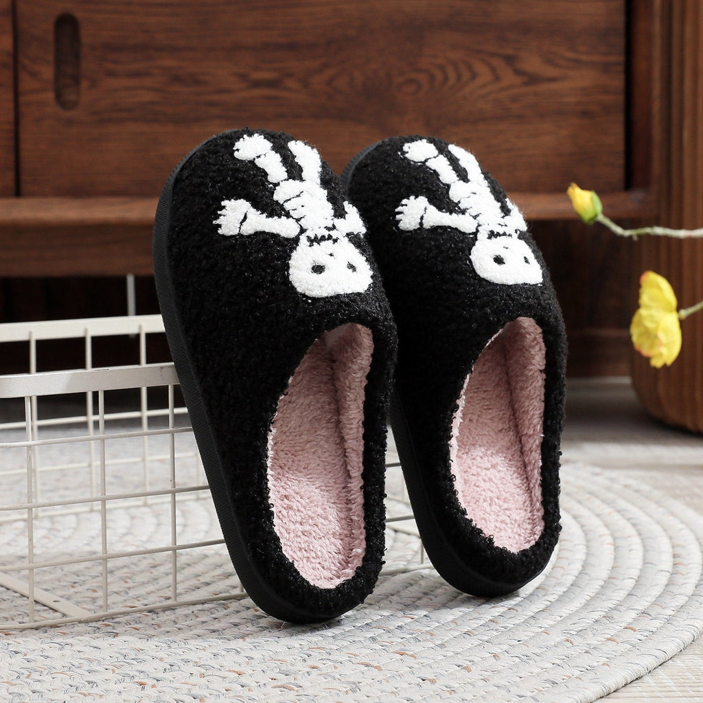 Halloween Slippers For Women Couple Halloween Cartoon Quirky Large Size Warm Padded Cotton Slippers Holiday Couple Shoes