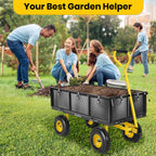 GVDV Heavy Duty Steel Garden Cart with Liner, 40" x 20", 660lbs Capacity, 10" Wheel, Utility Cart for Yard Work Hauling and Outdoor Use, Black/Yellow