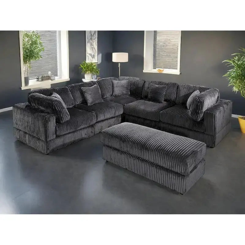Modular L-Shaped Sectional Sofa, 6-Piece Corduroy Upholstered Configuration