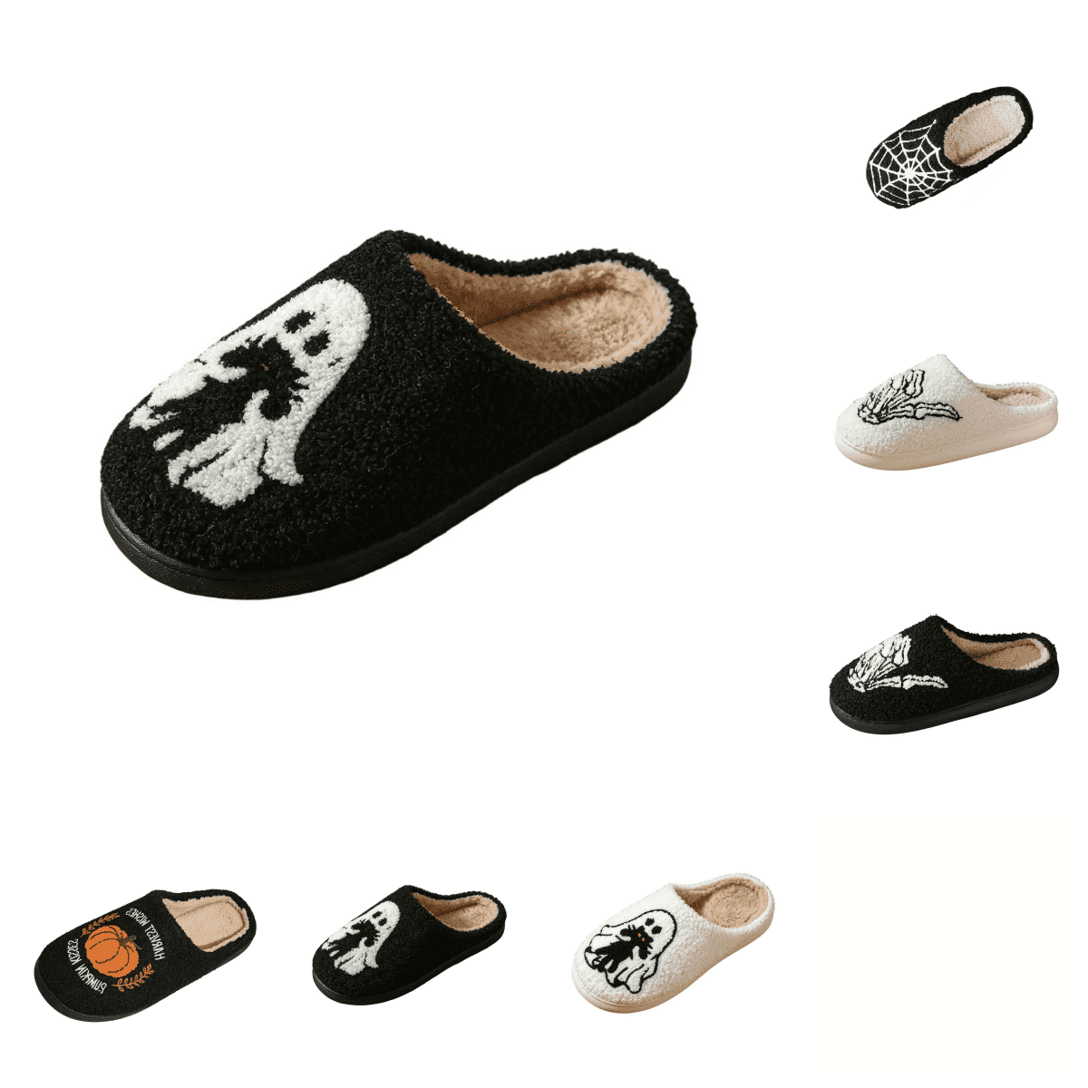 SAWOBUUN Womens Mens Halloween Pumpkin Slippers Cozy Fuzzy Closed Toe House Slippers Fall Harvest Plush Warm Indoor Slippers