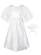 Girls Angel Costume, 3 Pcs Dress Halo Wings White Fancy Dress Up for Nativity Halloween Christmas 3-4 Years