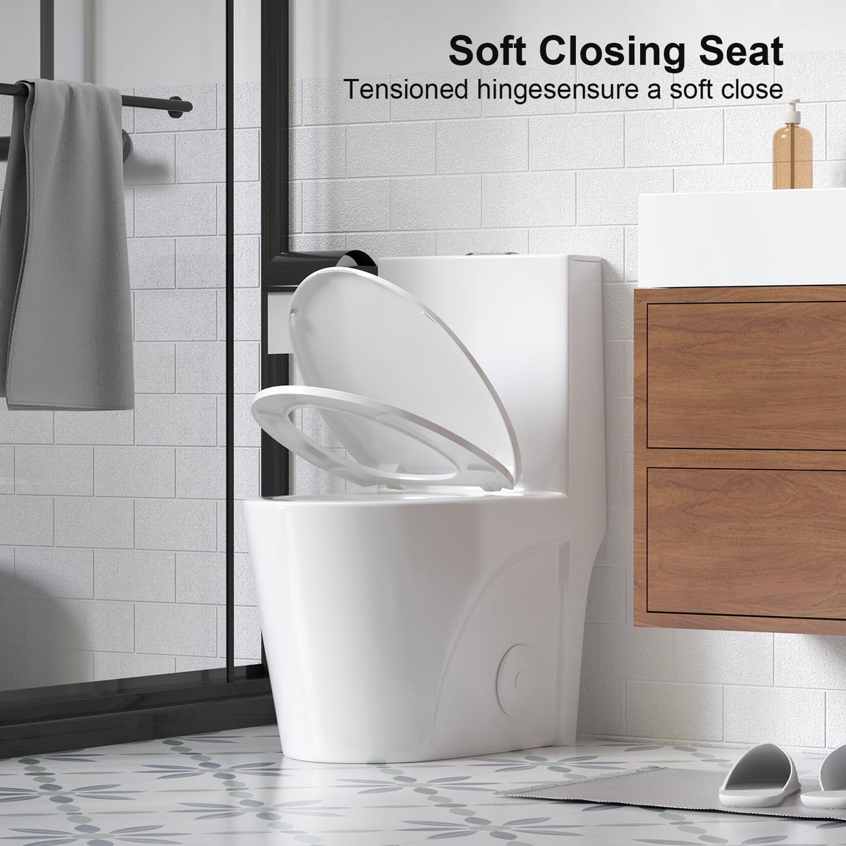 Alvantor One-Piece Toilet, 1.1/1.6 GPF Powerful Dual Flush Elongated Toilet, Soft Closing Seat White