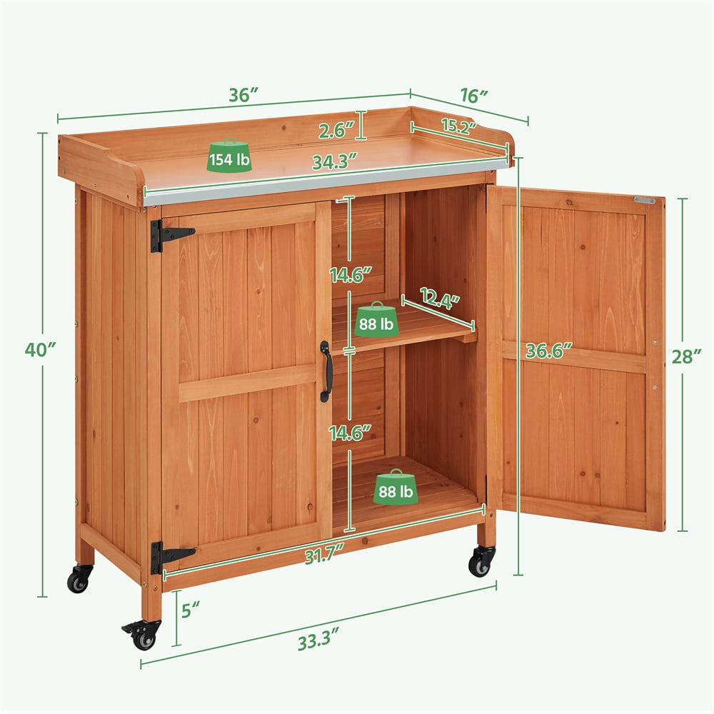 Yaheetech Wooden Garden Potting Bench Table with Storage Cabinet for Outdoor, Brown