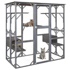 71-Inch Outdoor Wooden Catio Enclosure With 7 Platforms And 2 Condos - Grey