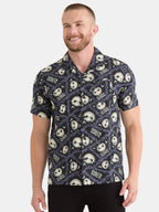 Nightmare Before Christmas Men's and Big Men's Print Button-Up Cotton Shirt with Short Sleeves, Sizes XS-3XL