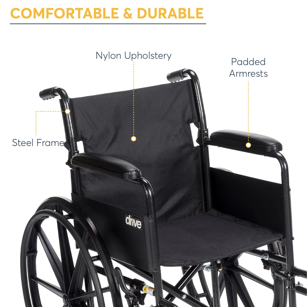 Drive Medicals Silver Sport 1 Wheelchair With Full Arms And Swing Away Removable Footrest - Silver Sport 1