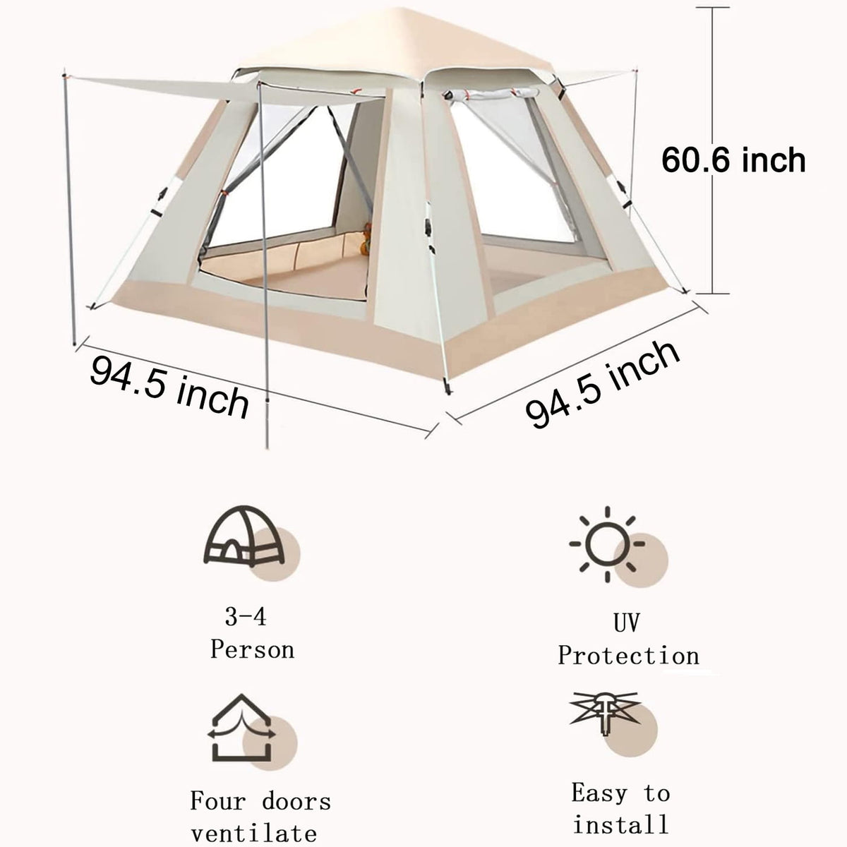 Mapskey 4 Person Instant Camping Tent, Automatic Easy Pop up Tents Camping with Carry Bag Outdoor/Family/Beach/Hiking/Traveling