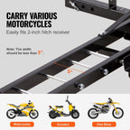 KFFKFF Steel Motorcycle Carrier, 600 LBS Capacity, Includes Ramp, Tie-Down Straps & Stabilizer, Fits 2" Hitch Receivers on Cars & Trucks