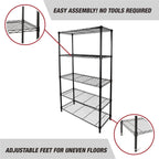 Hyper Tough 5-Tier Wire Storage Shelves, 36 in W x 16 in D x 72 in H, 1750 lb Load Capacity, Black